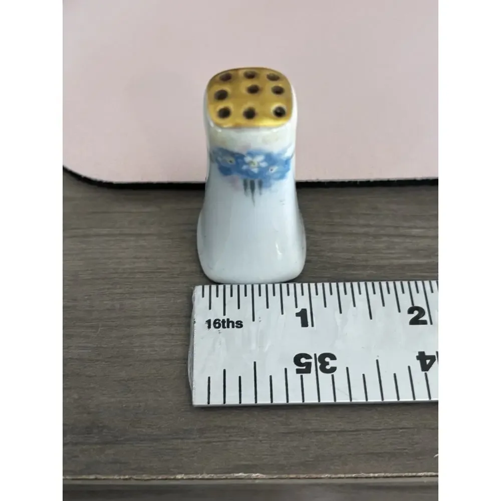 Vintage Porcelain Hand Painted Salt And Pepper Shakers Japan Blue Floral Tiny